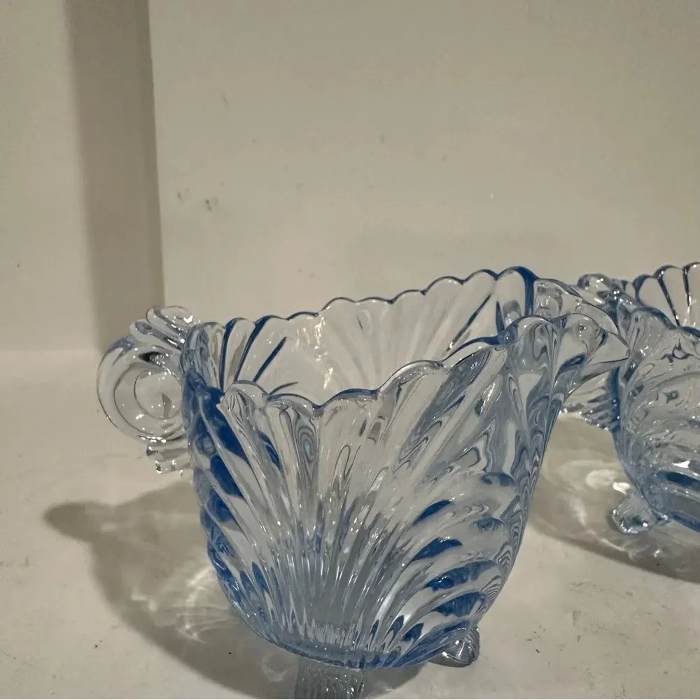 Vintage Blue Cambridge Glass Caprice Moonlight Blue Footed Sugar & Creamer 3”